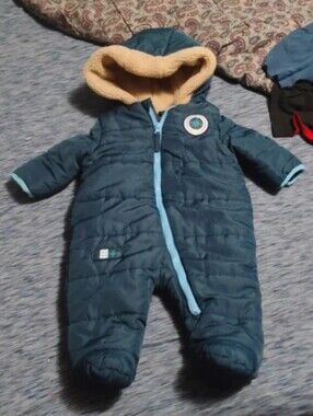 Weatherproof Teal Blue Quilted Hooded Infant One-Piece Footie